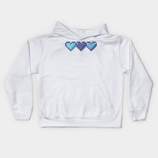 Blue Hearts in a Row Pixel Art Kids Hoodie